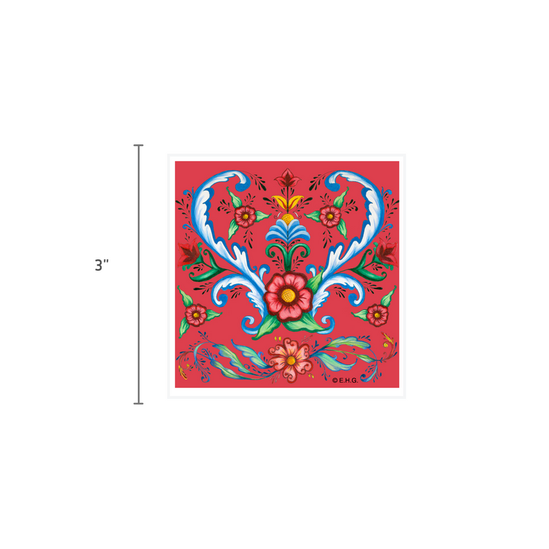 Tile Magnet: Hearts & Rosemaling
