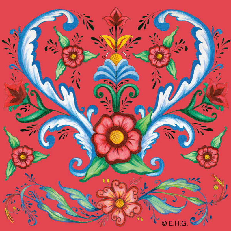 Tile Magnet: Hearts & Rosemaling