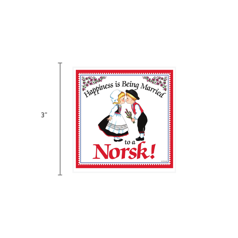 Norwegian Gift Magnet Tile (Happiness Married To Norsk)