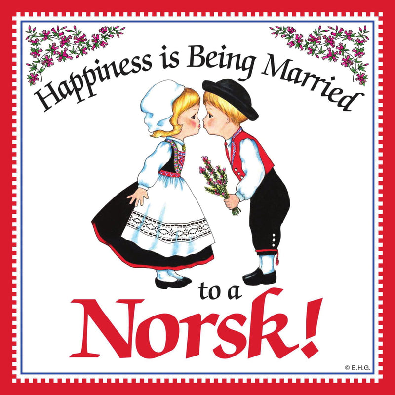 Norwegian Gift Magnet Tile (Happiness Married To Norsk)