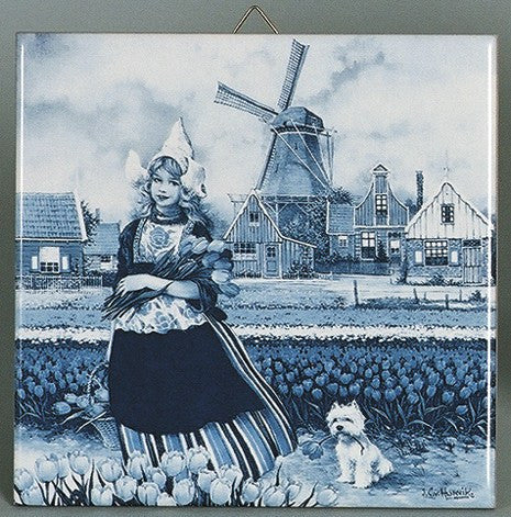 Tulip Time Girl Delft Magnet Tile - GermanGiftOutlet.com
 - 1