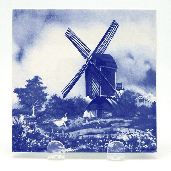 Dutch Souvenir Delft Windmill/Geese Tile - GermanGiftOutlet.com
