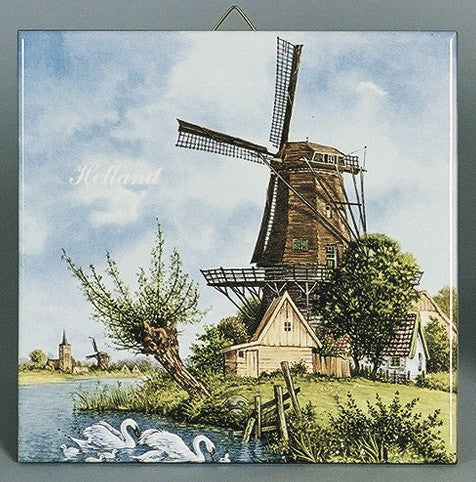 Holland Tile Windmill & Swan Color - GermanGiftOutlet.com
