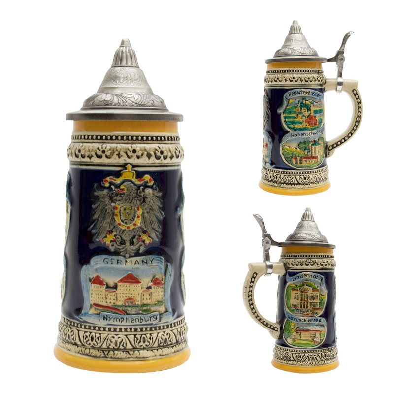 German Gift Outlet Engraved Beer Stein German Landmarks Metal Lid