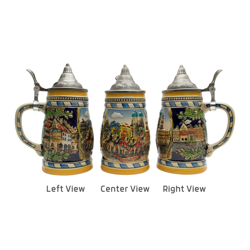 Engraved Beer Stein Munich Scene Metal Lid