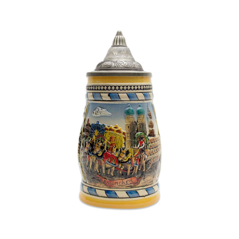 Engraved Beer Stein Munich Scene Metal Lid