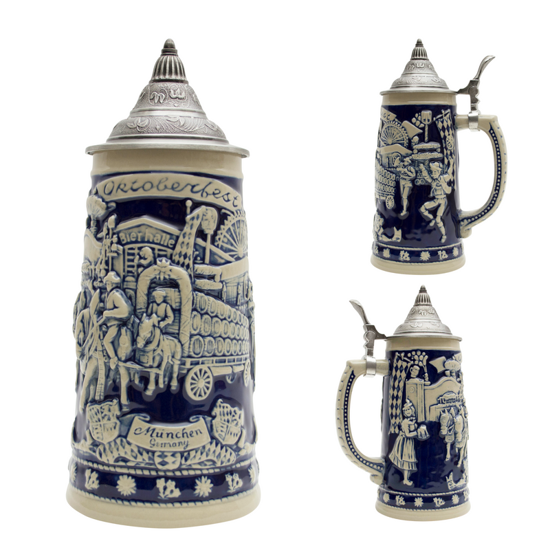 Munich Oktoberfest Stein  Beerwagon .75L with Metal Lid