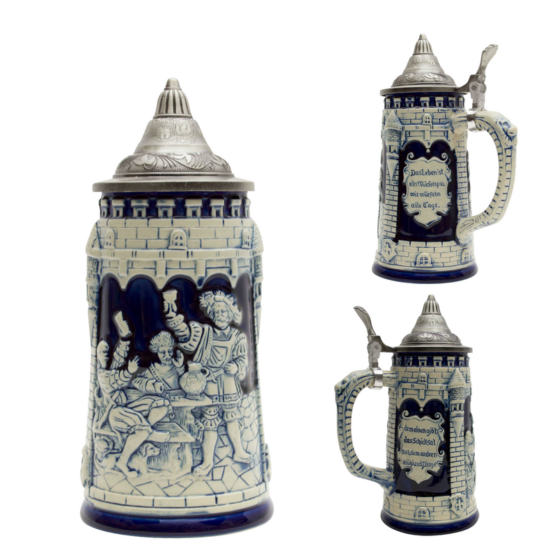 German Castle Cobalt Blue Beer Stein with Lid