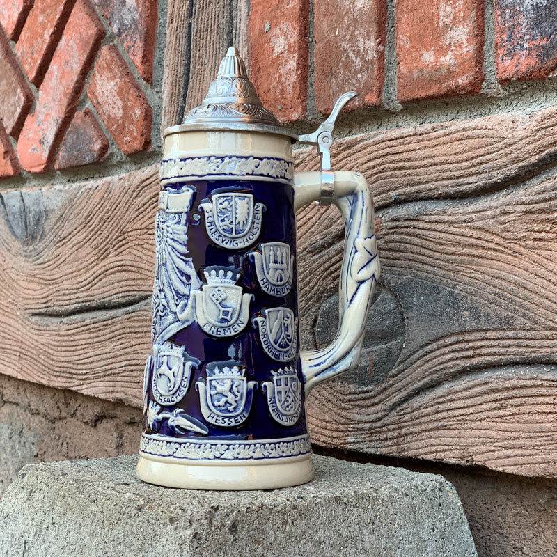 German Stein Coats of Arms Engraved w/Lid