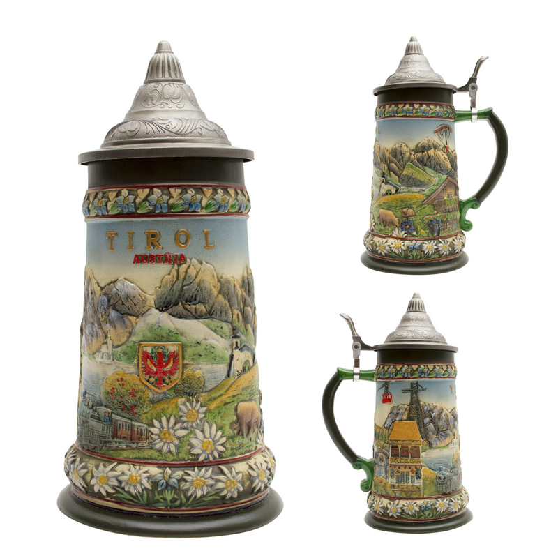 Tyrol Austrian Alps Beer Stein with Lid