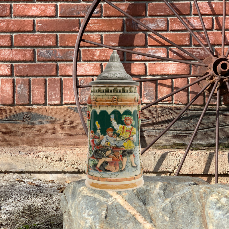 German Castle Engraved Beer Stein with Lid