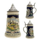 Bavarian Castle Engraved Ceramic Beer Stein w/Lid