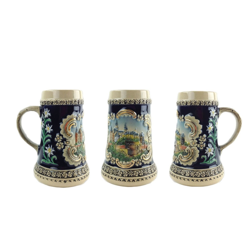 Bavarian Castle Engraved Ceramic Beer Stein no/Lid-ST02