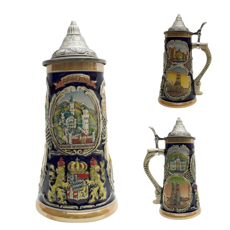 German Banner Collectible Beer Stein with Metal Lid