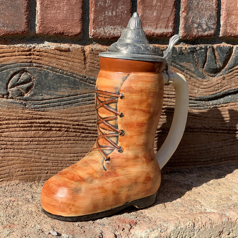 German Beer Boot Stein with lid