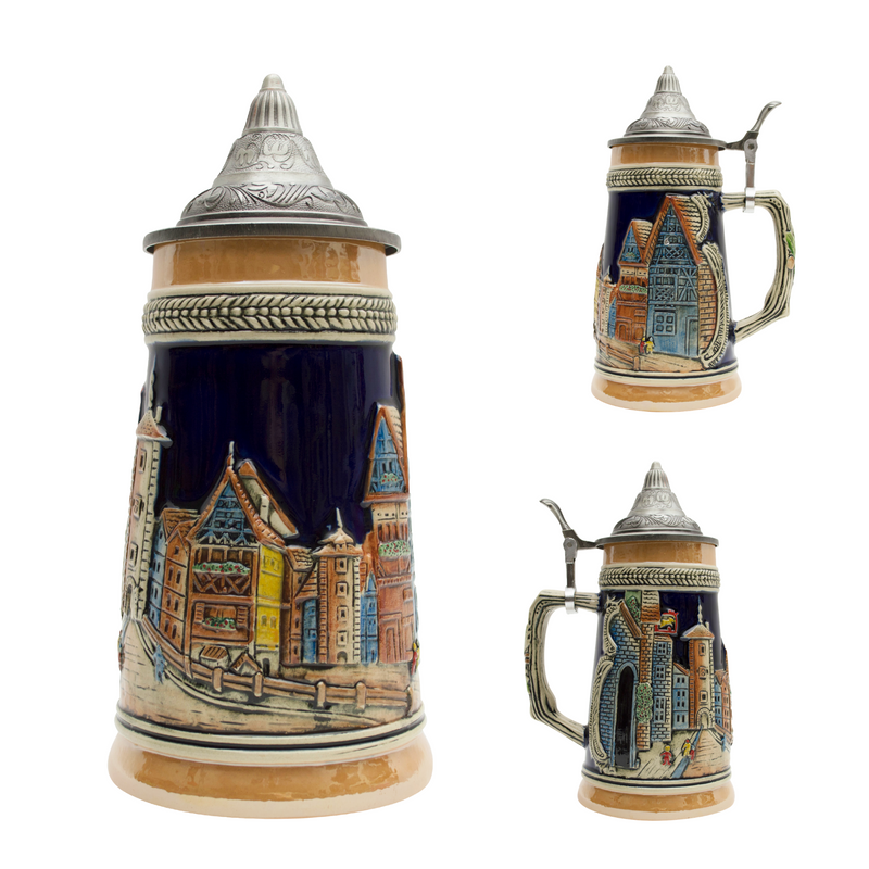 German Village Beer Stein with Lid