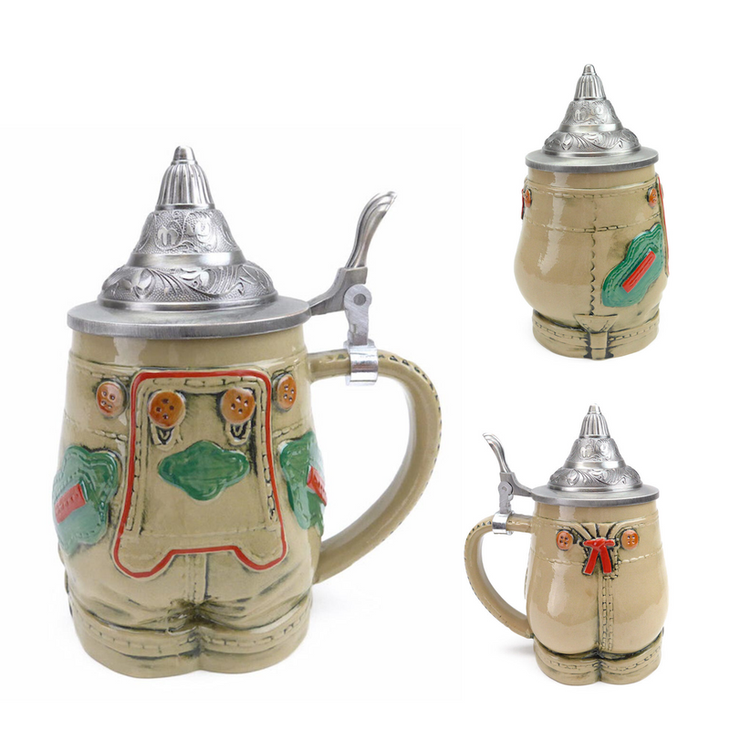 German Lederhosen Beer Stein with Lid