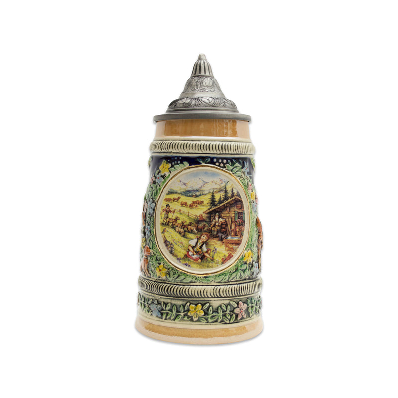 German Spring .5L Stein with Embossed Metal Lid