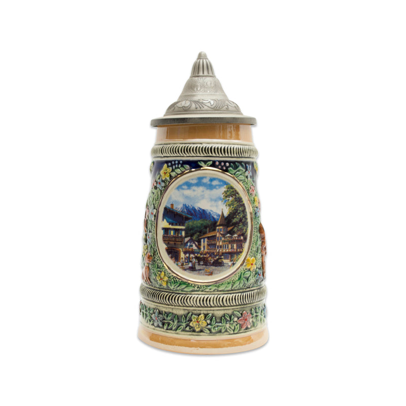 German Summer Bier Stein .5L with Embossed Metal Lid