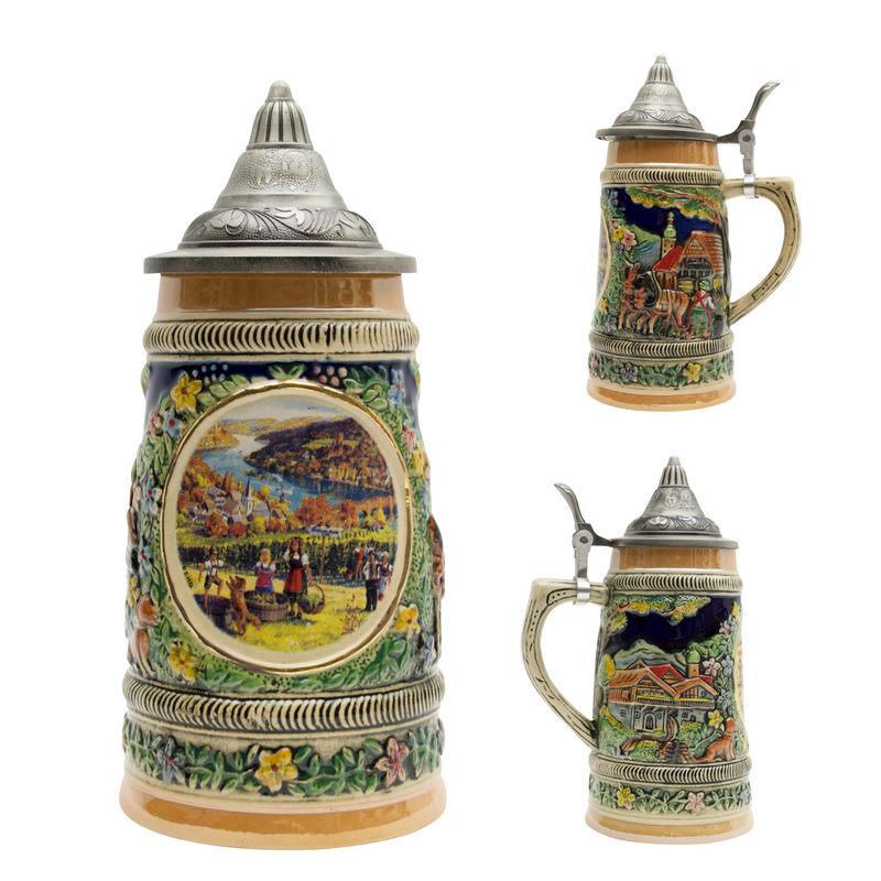 German Fall .5L Stein with Embossed Metal Lid