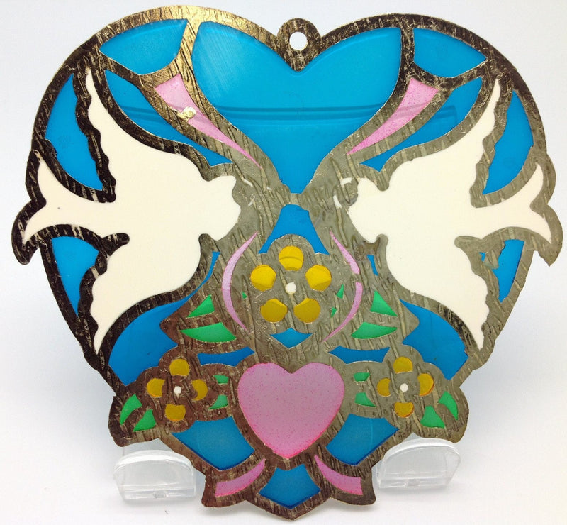 Blue Heart Shaped Sun Catcher with Kissing Lovebirds - GermanGiftOutlet.com
 - 2