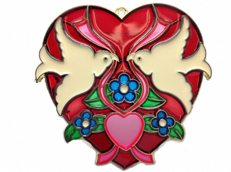 Red Heart Shaped Sun Catcher with Kissing Lovebirds - GermanGiftOutlet.com
 - 1