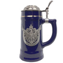 German Eagle Beer Mug .75L Cobalt Blue Medallion Stein w/ Lid