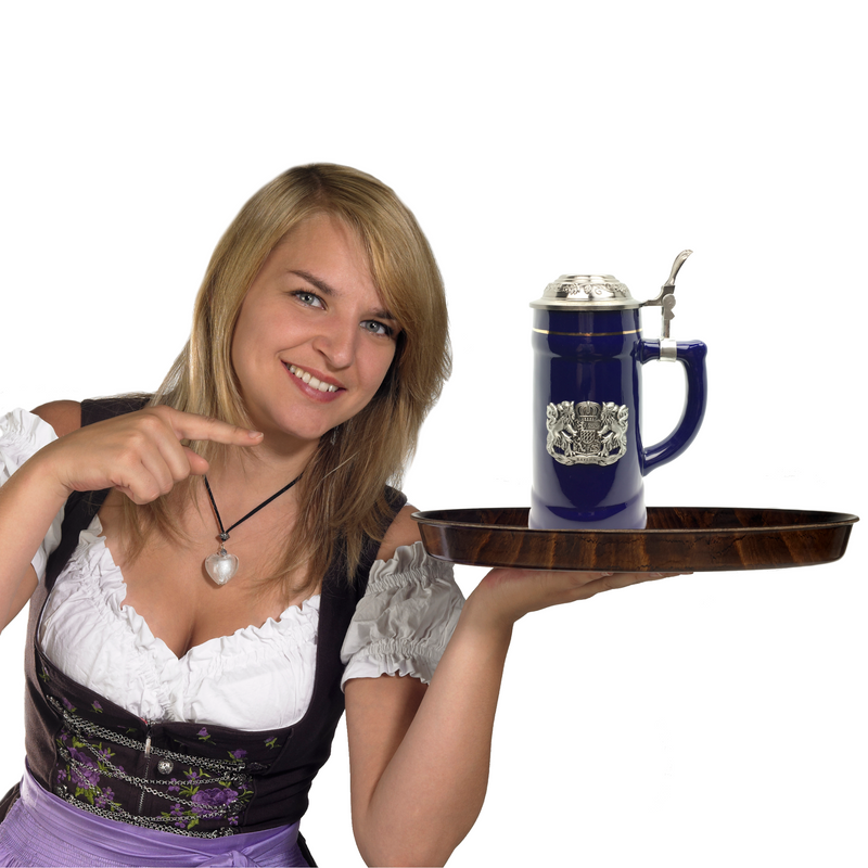 Bavarian Beer Stein .75L Bayern Medallion with Metal Lid