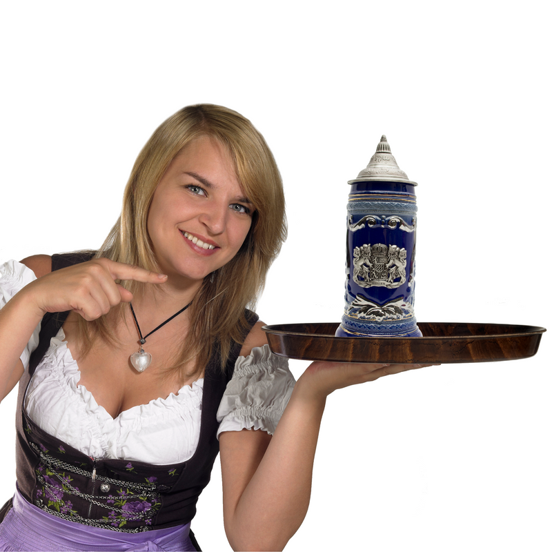 Lidded Beer Stein .75L Raised Relief  Bayern Metal Medallion