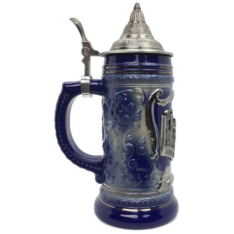 Germany Village Medallion .75L Engraved Beer Stein with Lid-ST22