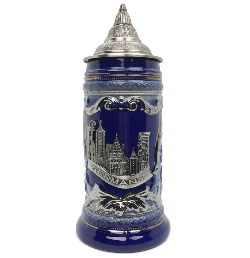 Germany Village Medallion .75L Engraved Beer Stein with Lid-ST22