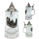 Germany Village Medallion .5L Glass Beer Stein with Lid