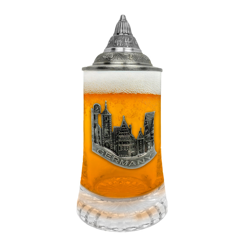 Germany Village Medallion .5L Glass Beer Stein with Lid