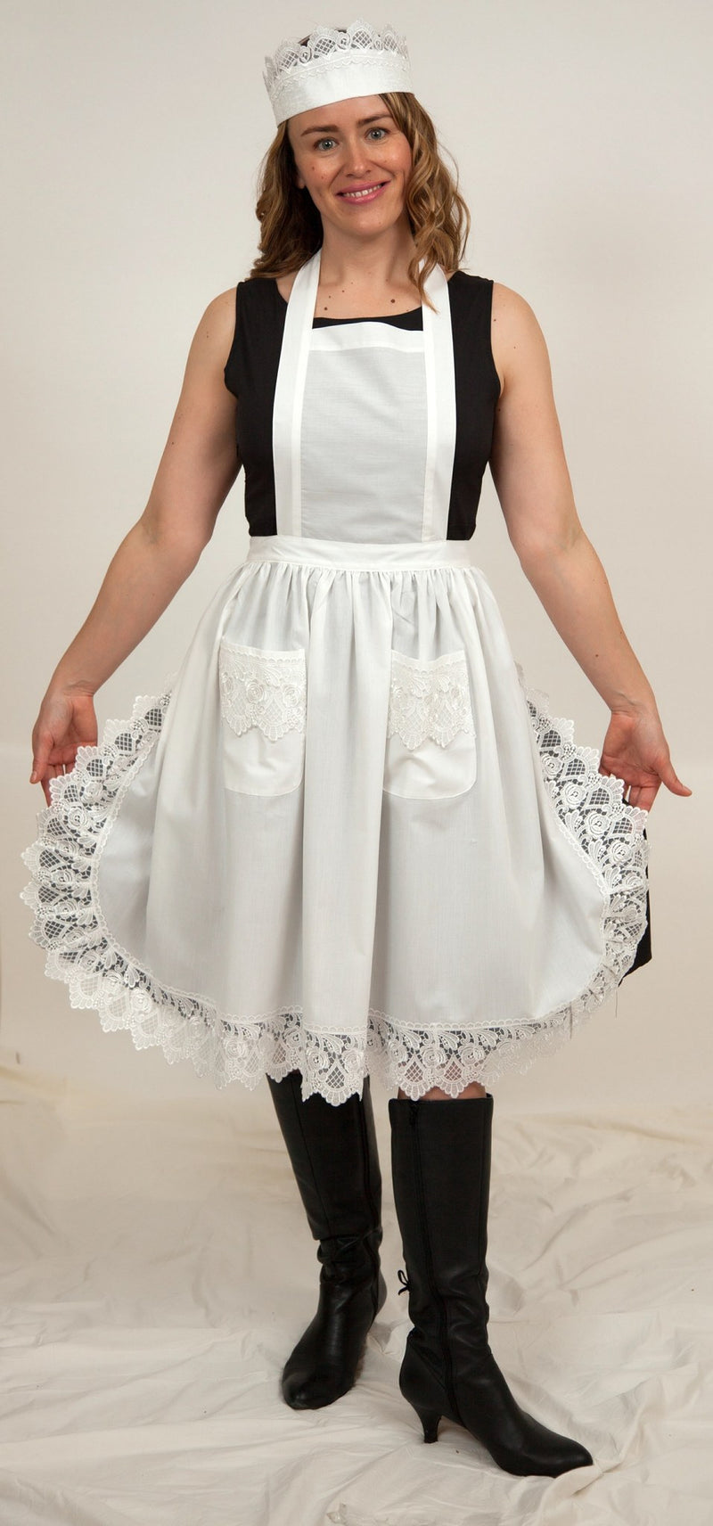 "Maid Costume" White Lace Headband and Adult Ecru (Off White) Full Lace Apron Costume Set - GermanGiftOutlet.com
 - 1