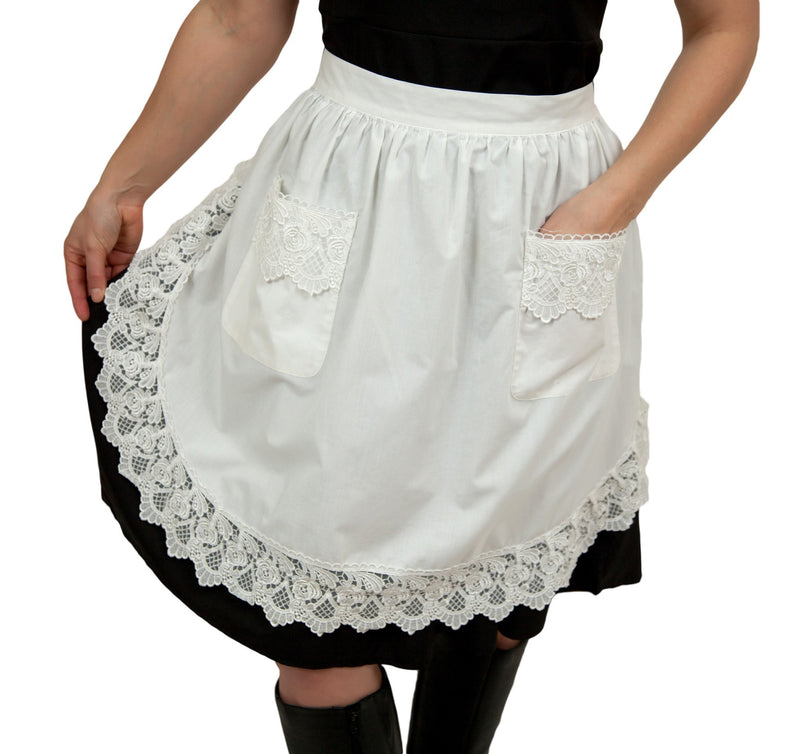"Maid Costume" White Lace Headband and Ecru (Off White) Adult Lace Apron Costume Set - GermanGiftOutlet.com
 - 2