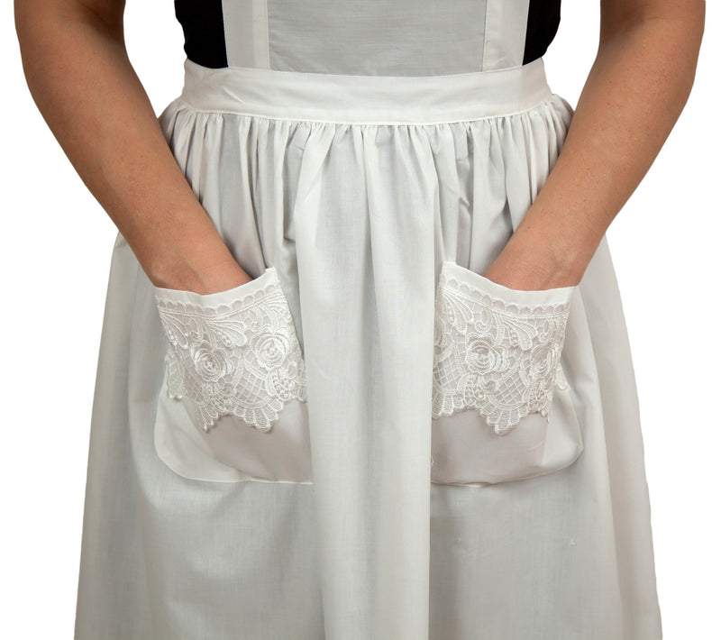 "Maid Costume" White Lace Headband and Adult Ecru (Off White) Full Lace Apron Costume Set - GermanGiftOutlet.com
 - 2