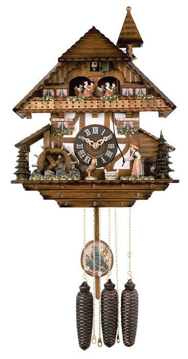 River City Clocks Eight Day Musical German Cuckoo Clock with Woman Ringing Bell and Waterwheel - GermanGiftOutlet.com
