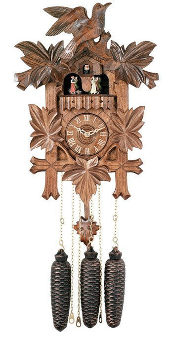 Eight Day Musical Cuckoo Clock with Dancers, Five Hand-carved Birds and Maple Leaves-16"Tall - GermanGiftOutlet.com
 - 2