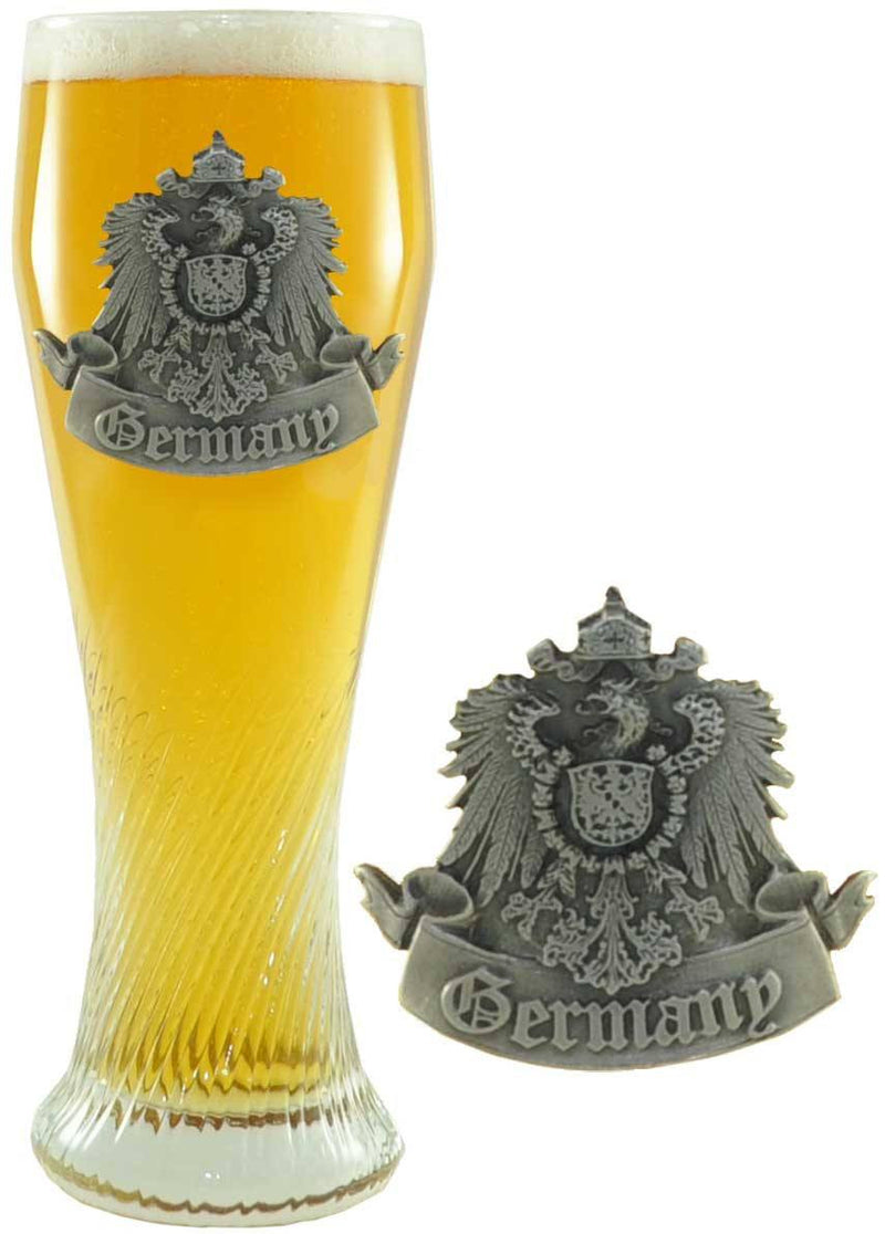 Half Liter Pilsner Glass with A Pewter Germany Badge - GermanGiftOutlet.com
 - 1
