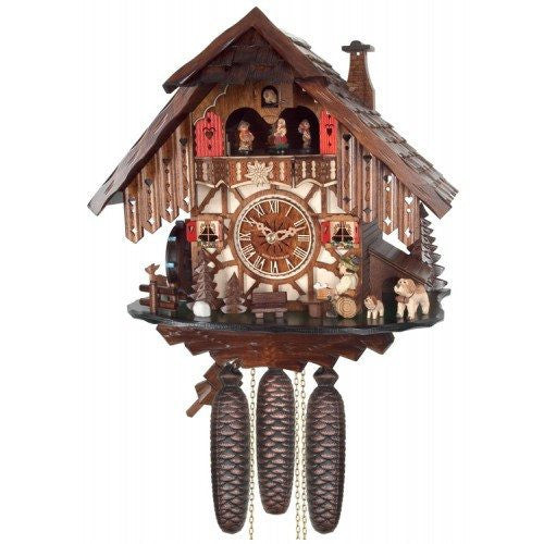 8-Day Musical Cuckoo Clock Cottage With Beer Drinker And Moving Waterwheel - GermanGiftOutlet.com
