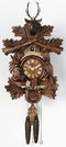 One Day Hunter's Cuckoo Clock with Hand-carved Oak Leaves, Animals, Crossed Rifles, and Buck-16"Tall - GermanGiftOutlet.com
 - 2