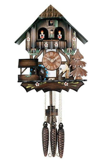 One Day Musical German Cuckoo Clock with Moving Woodchopper and Waterwheel By River City Clocks - GermanGiftOutlet.com
 - 2