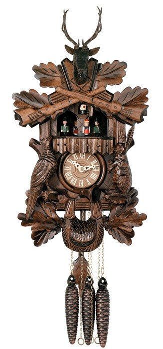 River City Clocks One Day Musical 17" Hunter's German Cuckoo Clock with Hand Carved Animals - GermanGiftOutlet.com
