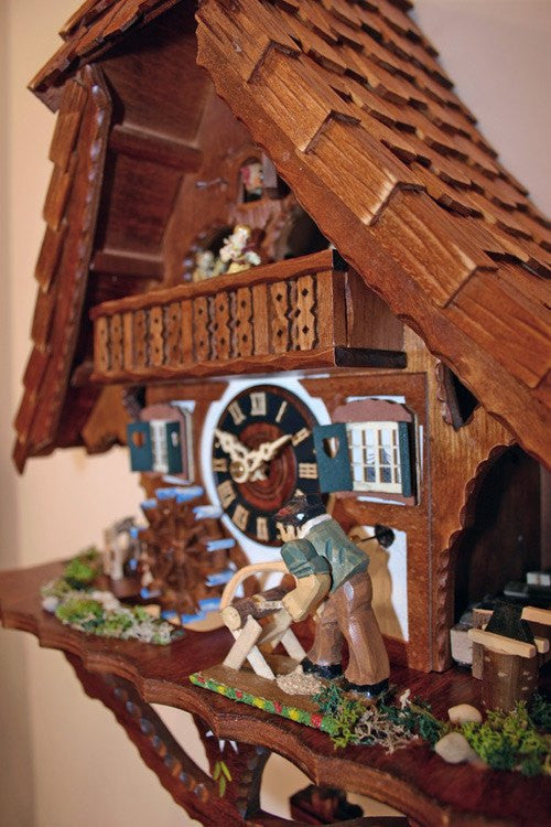 River City Clocks One Day Musical 17" German Cuckoo Clock Man Saws Wood - GermanGiftOutlet.com
 - 3
