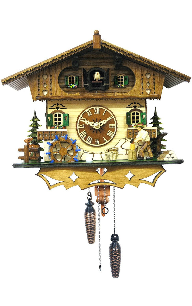 Black Forest Quartz German Cuckoo Clock With Turning Waterwheel and Wood Chopper - GermanGiftOutlet.com
